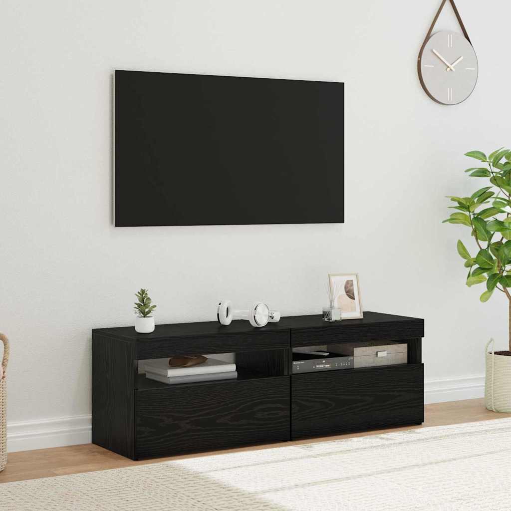 TV-kast met LED 2 pcs Zwart Eiken 60 x 35 x 40 cm Bewerkt hout is nu te koop bij PeponiXL, paradijselijk wonen!