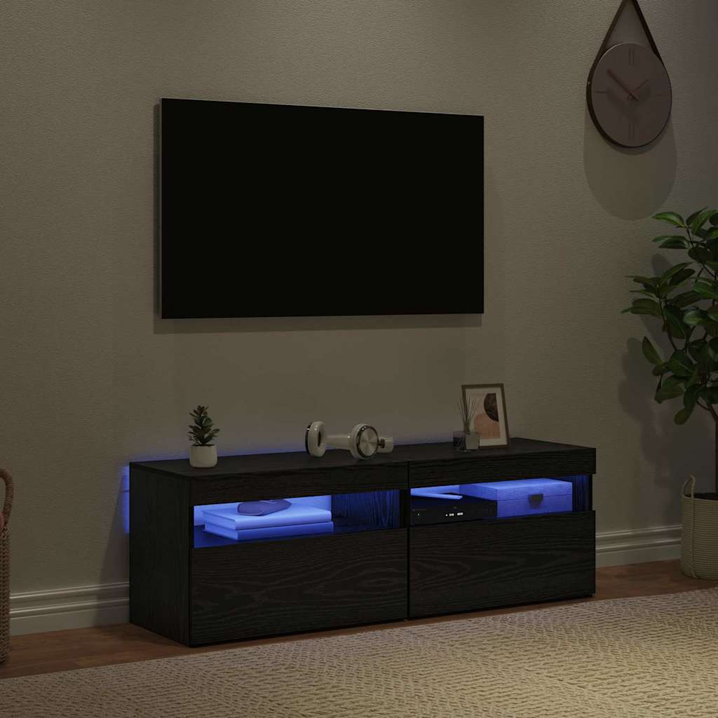 TV-kast met LED 2 pcs Zwart Eiken 60 x 35 x 40 cm Bewerkt hout is nu te koop bij PeponiXL, paradijselijk wonen!