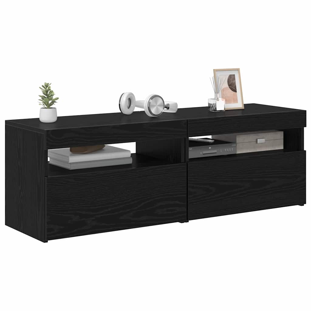 TV-kast met LED 2 pcs Zwart Eiken 60 x 35 x 40 cm Bewerkt hout is nu te koop bij PeponiXL, paradijselijk wonen!