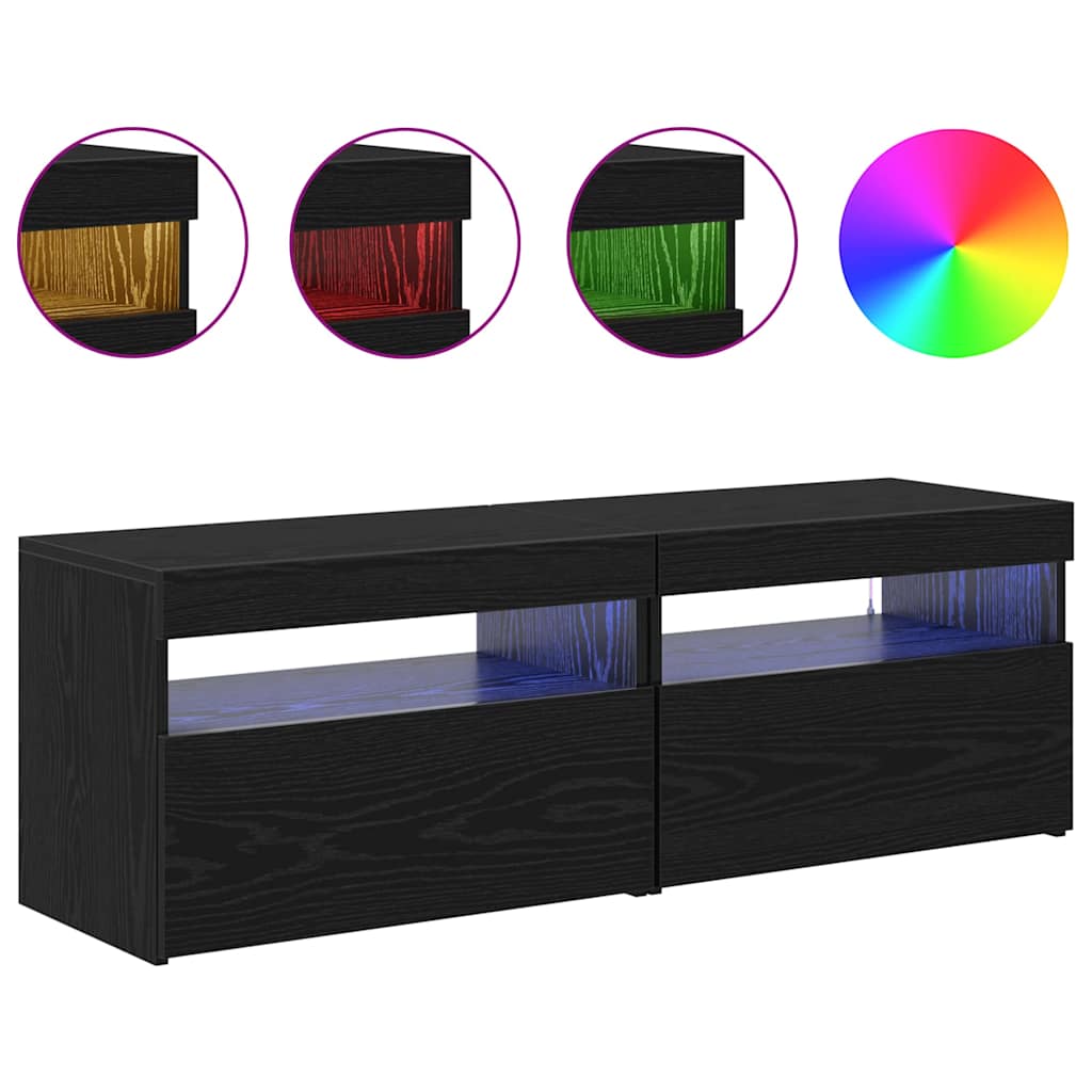 TV-kast met LED 2 pcs Zwart Eiken 60 x 35 x 40 cm Bewerkt hout is nu te koop bij PeponiXL, paradijselijk wonen!