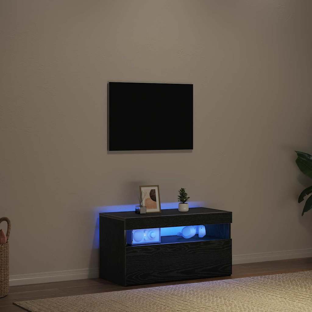 TV-kast met LED Zwart Eiken 75 x 35 x 40 cm Bewerkt hout is nu te koop bij PeponiXL, paradijselijk wonen!
