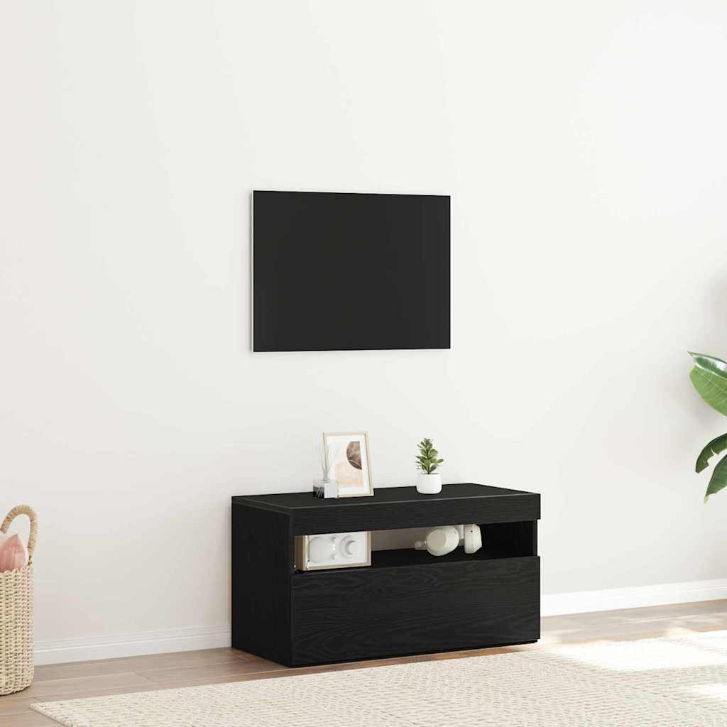 TV-kast met LED Zwart Eiken 75 x 35 x 40 cm Bewerkt hout is nu te koop bij PeponiXL, paradijselijk wonen!