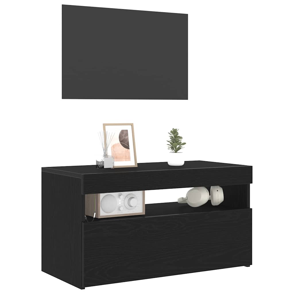 TV-kast met LED Zwart Eiken 75 x 35 x 40 cm Bewerkt hout is nu te koop bij PeponiXL, paradijselijk wonen!