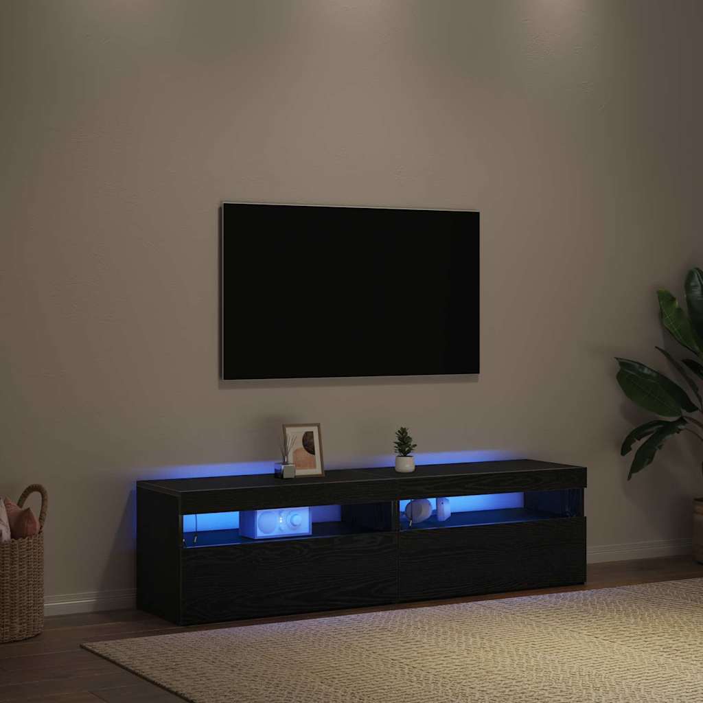 TV-kast met LED 2 pcs Zwart Eiken 75 x 35 x 40 cm Bewerkt hout is nu te koop bij PeponiXL, paradijselijk wonen!