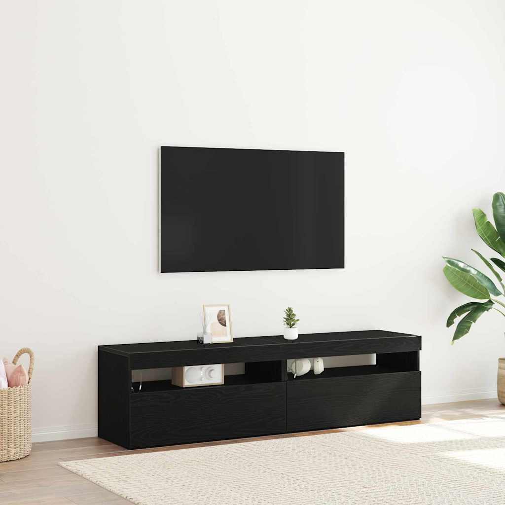 TV-kast met LED 2 pcs Zwart Eiken 75 x 35 x 40 cm Bewerkt hout is nu te koop bij PeponiXL, paradijselijk wonen!