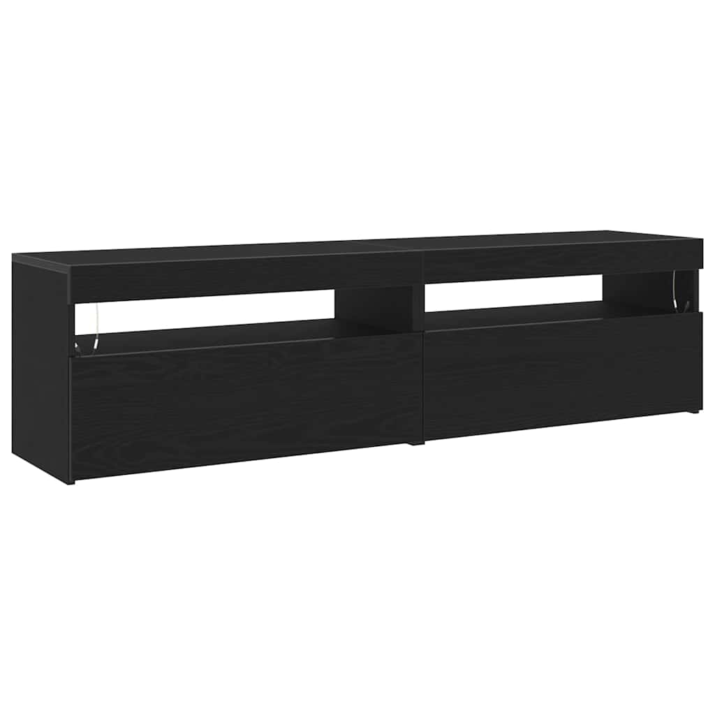 TV-kast met LED 2 pcs Zwart Eiken 75 x 35 x 40 cm Bewerkt hout is nu te koop bij PeponiXL, paradijselijk wonen!