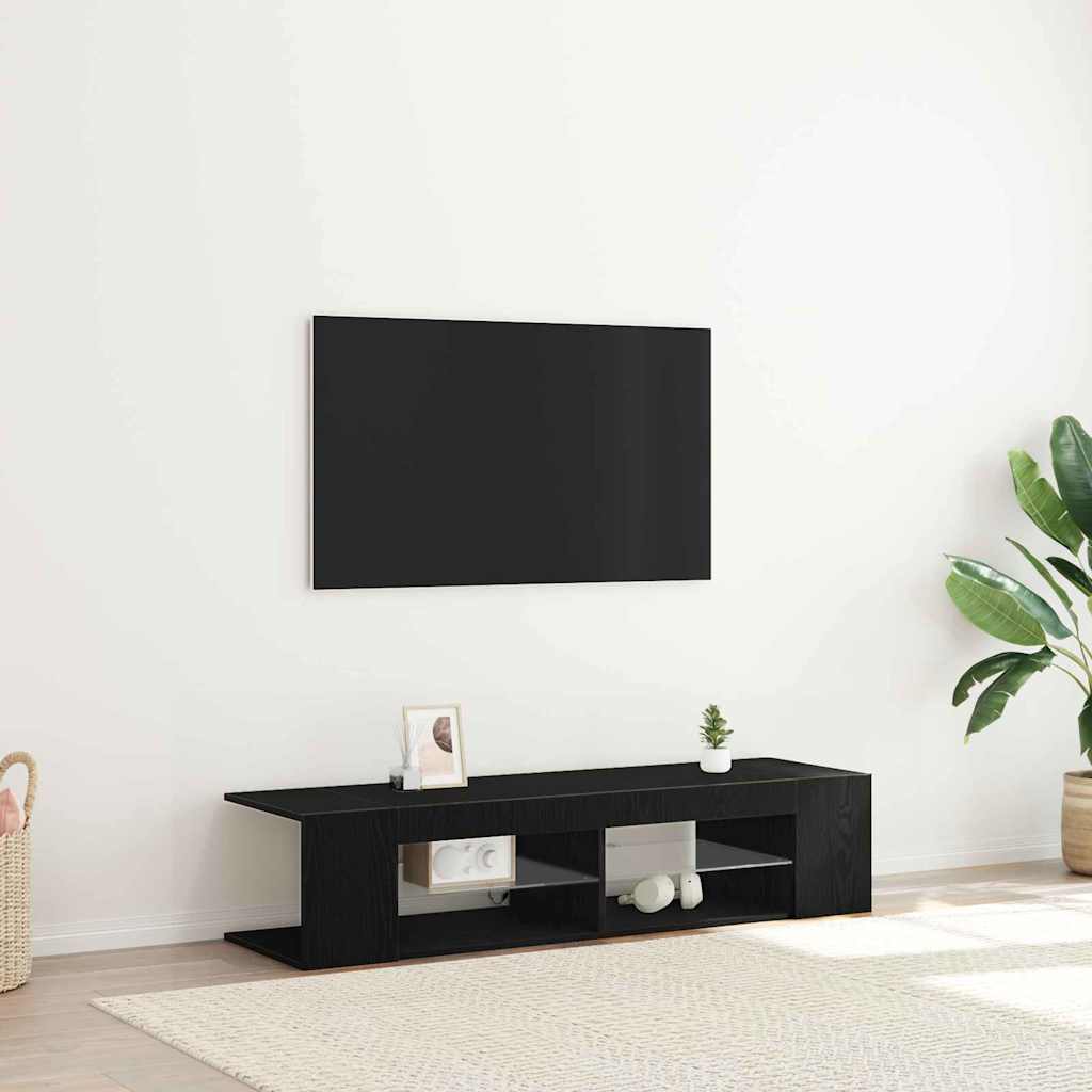 TV-kast Zwart Eiken 135 x 39 x 30 cm Bewerkt hout is nu te koop bij PeponiXL, paradijselijk wonen!