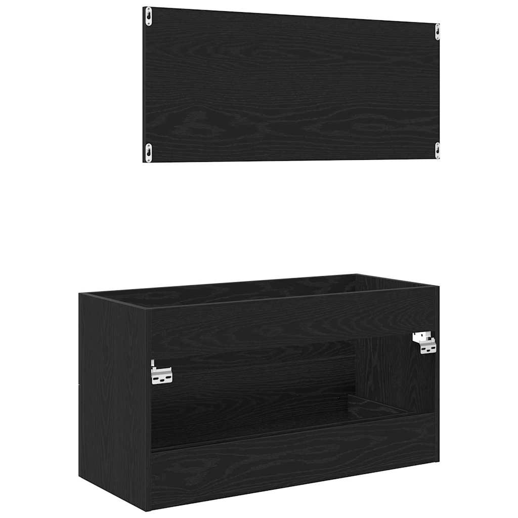 Wasbak Kast met lade Zwart Eiken 90 x 45 x 1.5 cm Bewerkt hout is nu te koop bij PeponiXL, paradijselijk wonen!