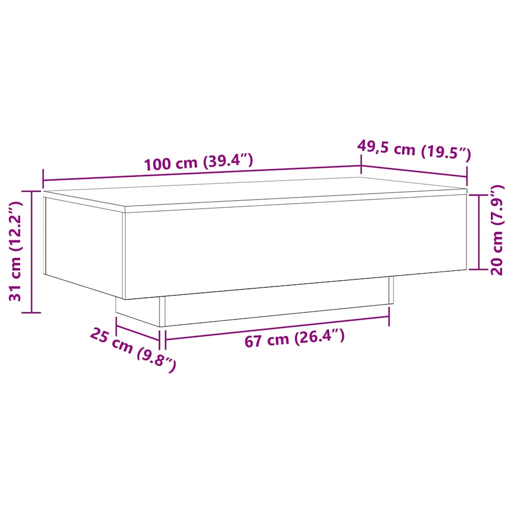 Salontafel Zwart Eiken 100 x 49,5 x 31 cm Bewerkt hout is nu te koop bij PeponiXL, paradijselijk wonen!