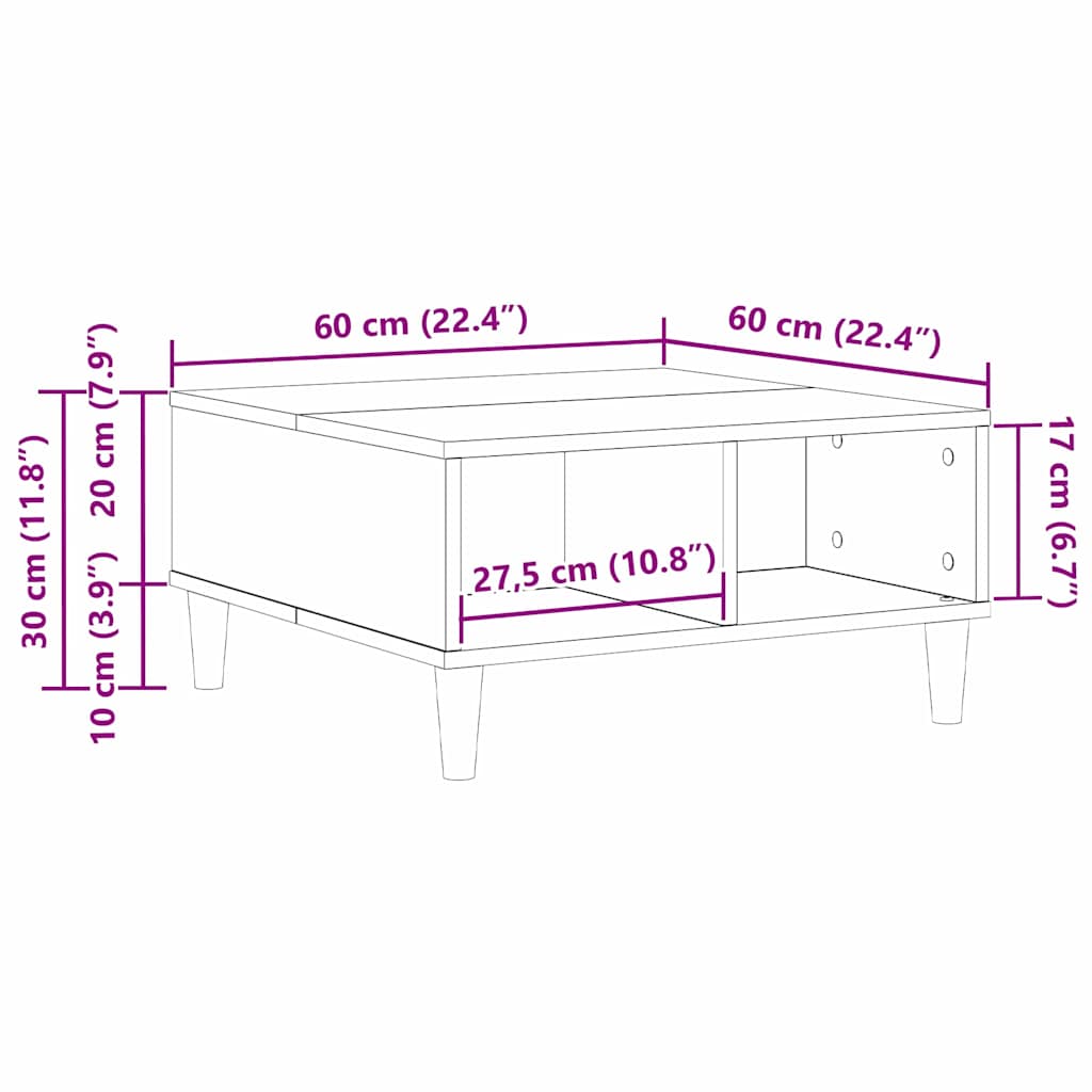 Salontafel Zwart Eiken 60 x 60 x 30 cm Bewerkt hout is nu te koop bij PeponiXL, paradijselijk wonen!