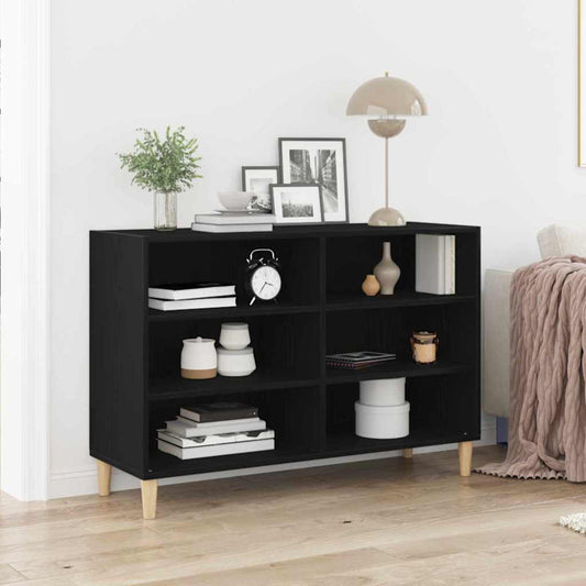 Dressoir Zwart Eiken 103,5 x 35 x 70 cm Bewerkt hout is nu te koop bij PeponiXL, paradijselijk wonen!