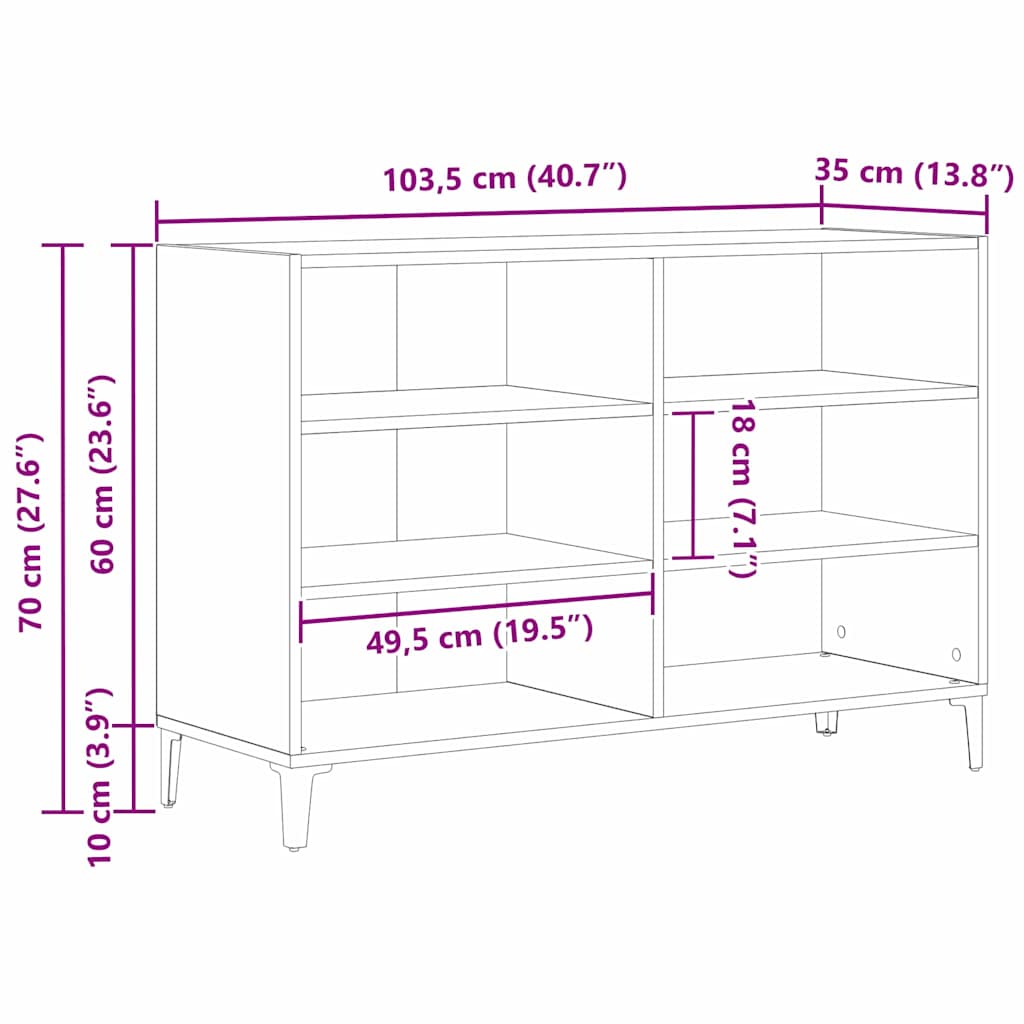 Dressoir Zwart Eiken 103,5 x 35 x 70 cm Bewerkt hout is nu te koop bij PeponiXL, paradijselijk wonen!