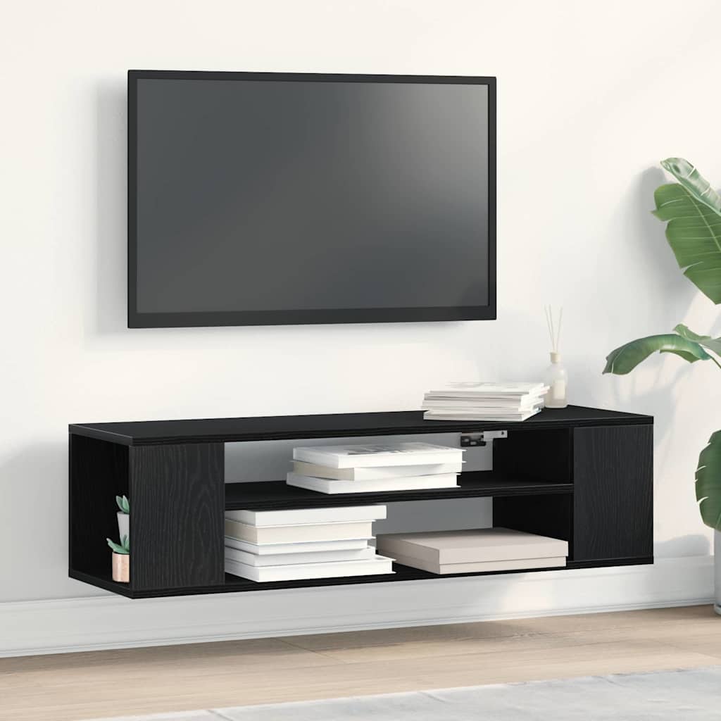 TV-kast Zwart Eiken 100 x 30 x 26,5 cm Bewerkt hout is nu te koop bij PeponiXL, paradijselijk wonen!
