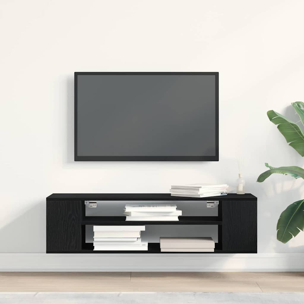TV-kast Zwart Eiken 100 x 30 x 26,5 cm Bewerkt hout is nu te koop bij PeponiXL, paradijselijk wonen!