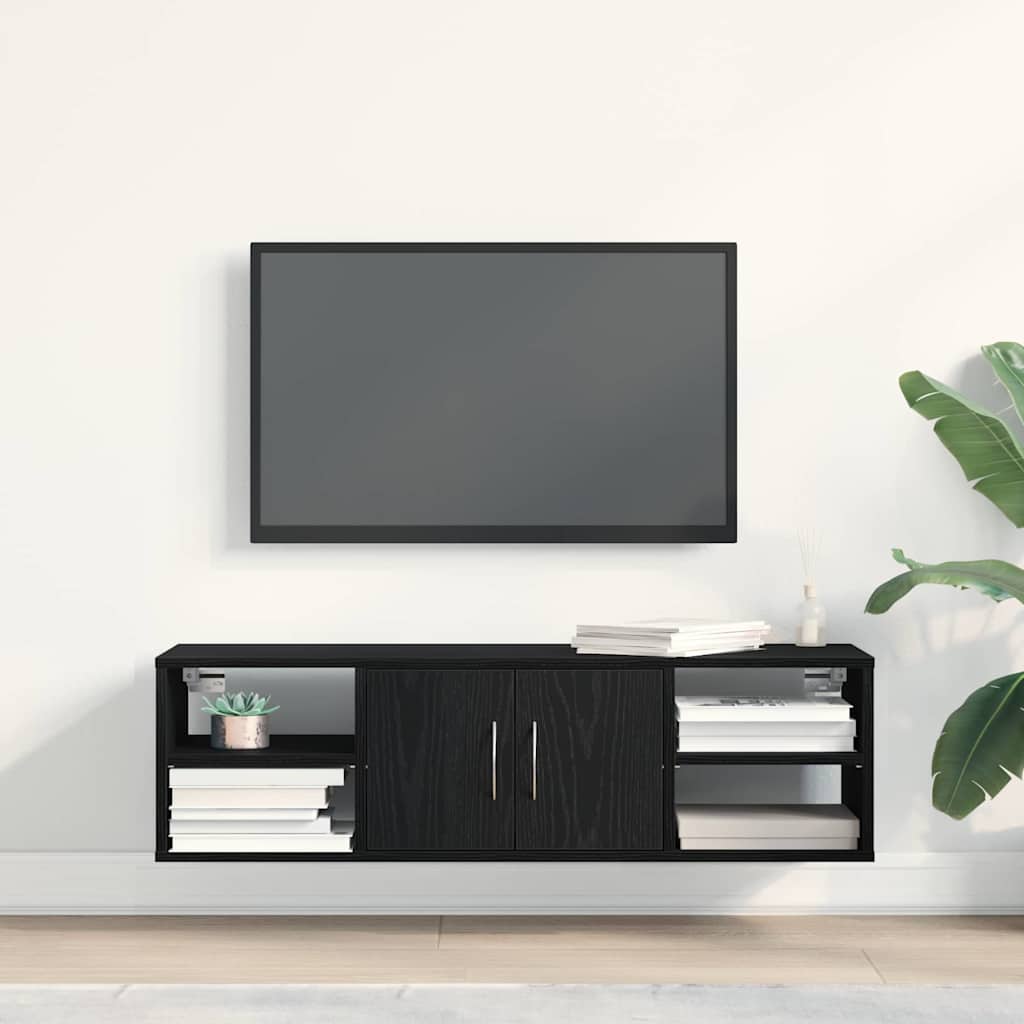 Wandplank met plank Zwart Eiken 102 x 30 x 29 cm Bewerkt hout is nu te koop bij PeponiXL, paradijselijk wonen!