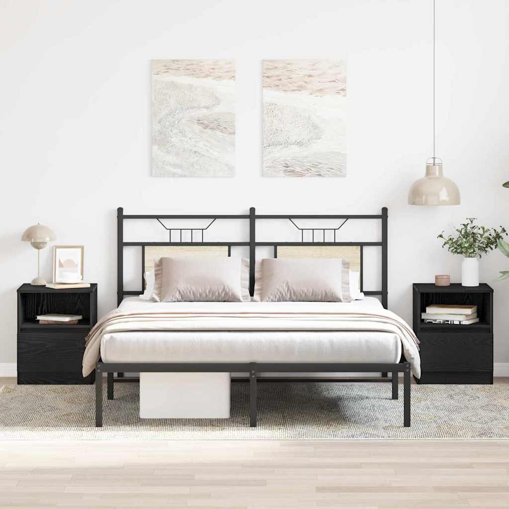 Nachtkastje 2 pcs Zwart Eiken 40 x 40 x 50 cm Bewerkt hout is nu te koop bij PeponiXL, paradijselijk wonen!