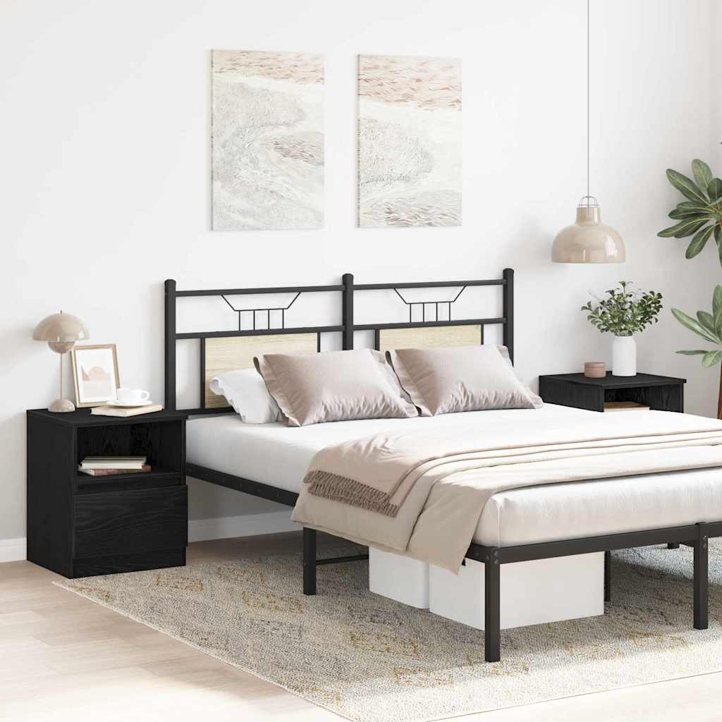 Nachtkastje 2 pcs Zwart Eiken 40 x 40 x 50 cm Bewerkt hout is nu te koop bij PeponiXL, paradijselijk wonen!