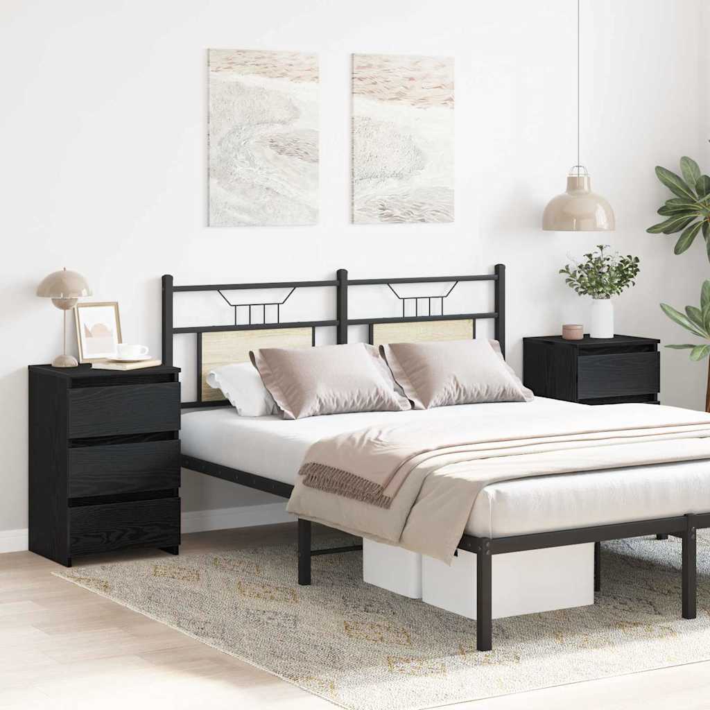 Nachtkastje 2 pcs Zwart Eiken 40 x 35 x 62,5 cm Bewerkt hout is nu te koop bij PeponiXL, paradijselijk wonen!