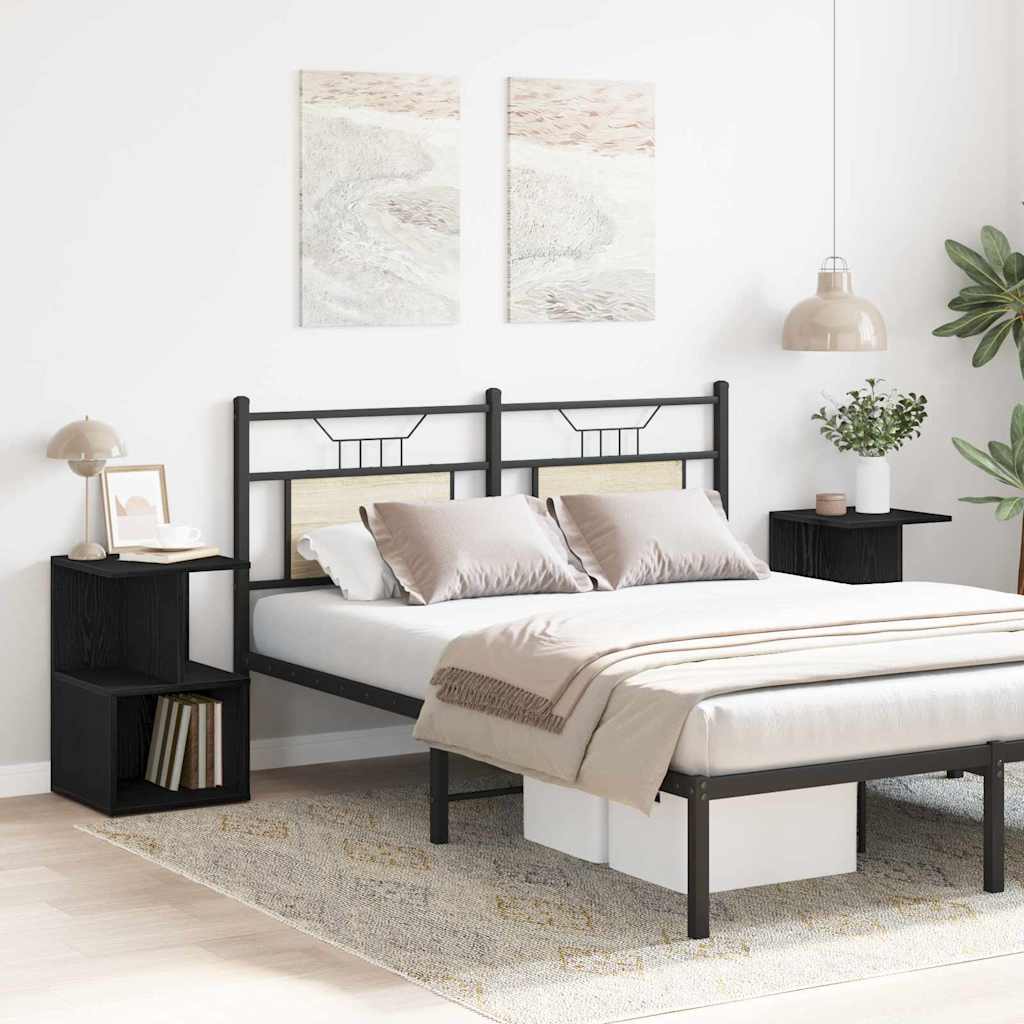 Nachtkastje 2 pcs Zwart Eiken 35 x 35 x 55 cm Bewerkt hout is nu te koop bij PeponiXL, paradijselijk wonen!