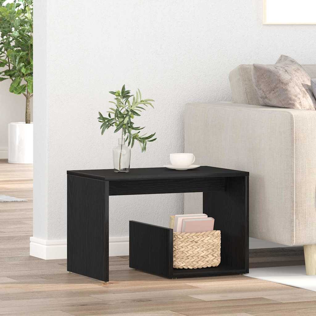 Bijzettafel Zwart Eiken 59 x 36 x 38 cm Bewerkt hout is nu te koop bij PeponiXL, paradijselijk wonen!