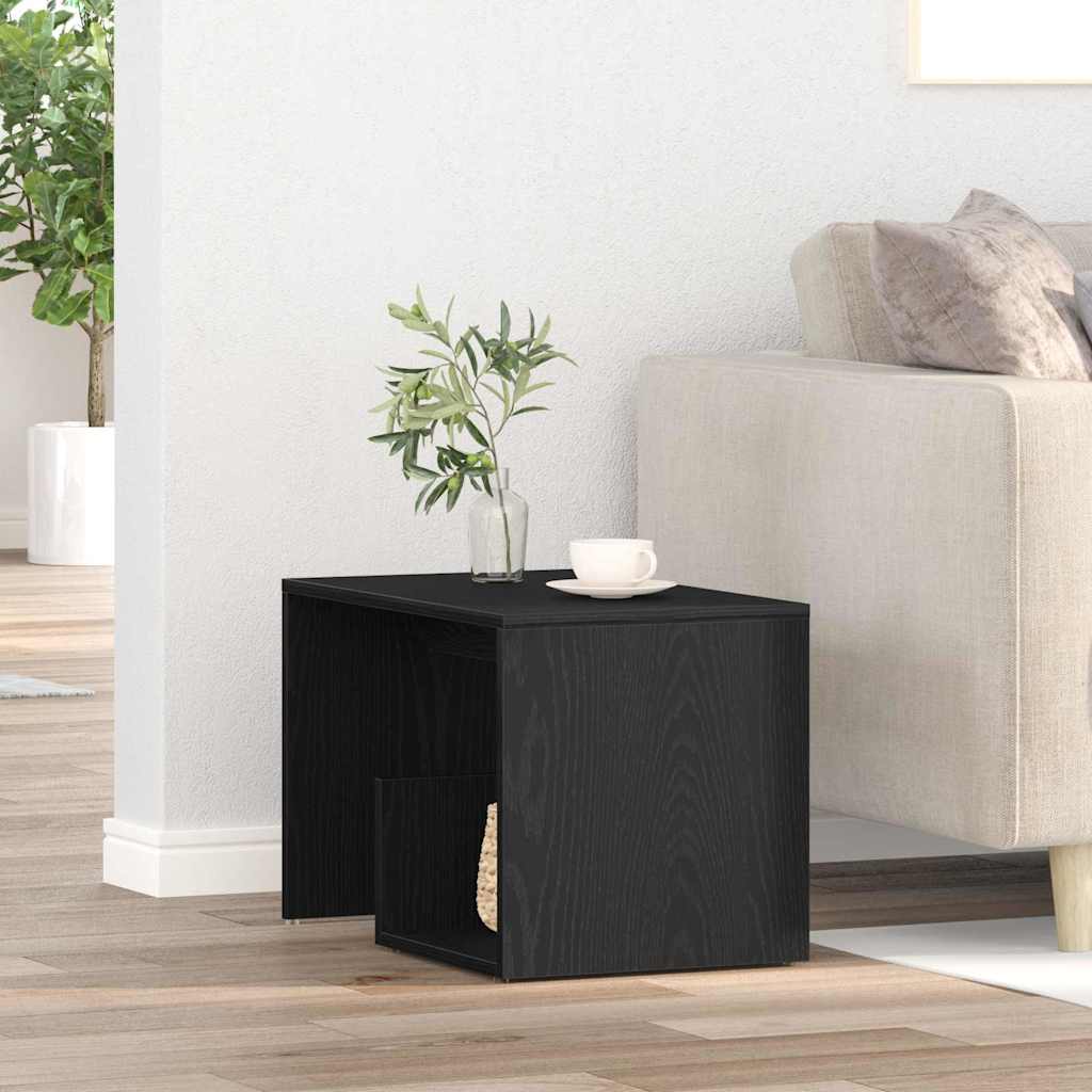 Bijzettafel Zwart Eiken 59 x 36 x 38 cm Bewerkt hout is nu te koop bij PeponiXL, paradijselijk wonen!