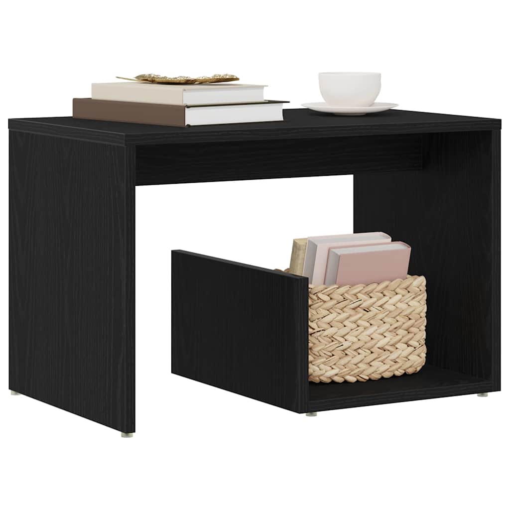 Bijzettafel Zwart Eiken 59 x 36 x 38 cm Bewerkt hout is nu te koop bij PeponiXL, paradijselijk wonen!