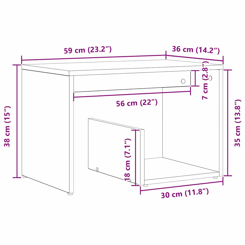 Bijzettafel Zwart Eiken 59 x 36 x 38 cm Bewerkt hout is nu te koop bij PeponiXL, paradijselijk wonen!