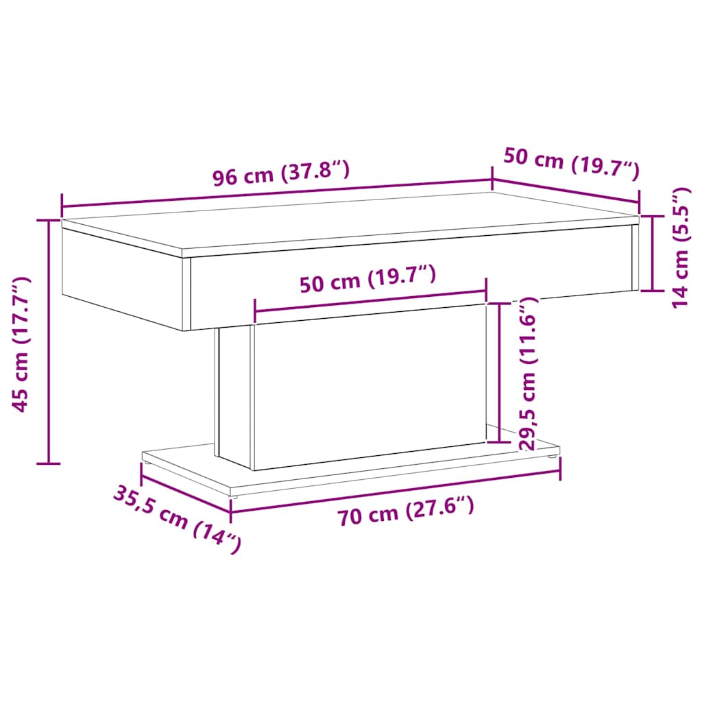 Salontafel Zwart Eiken 96 x 50 x 45 cm Bewerkt hout is nu te koop bij PeponiXL, paradijselijk wonen!
