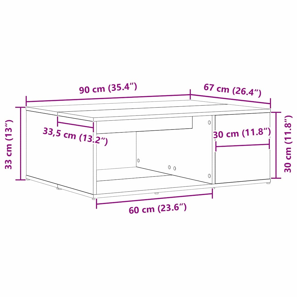 Salontafel Zwart Eiken 90 x 67 x 33 cm Bewerkt hout is nu te koop bij PeponiXL, paradijselijk wonen!