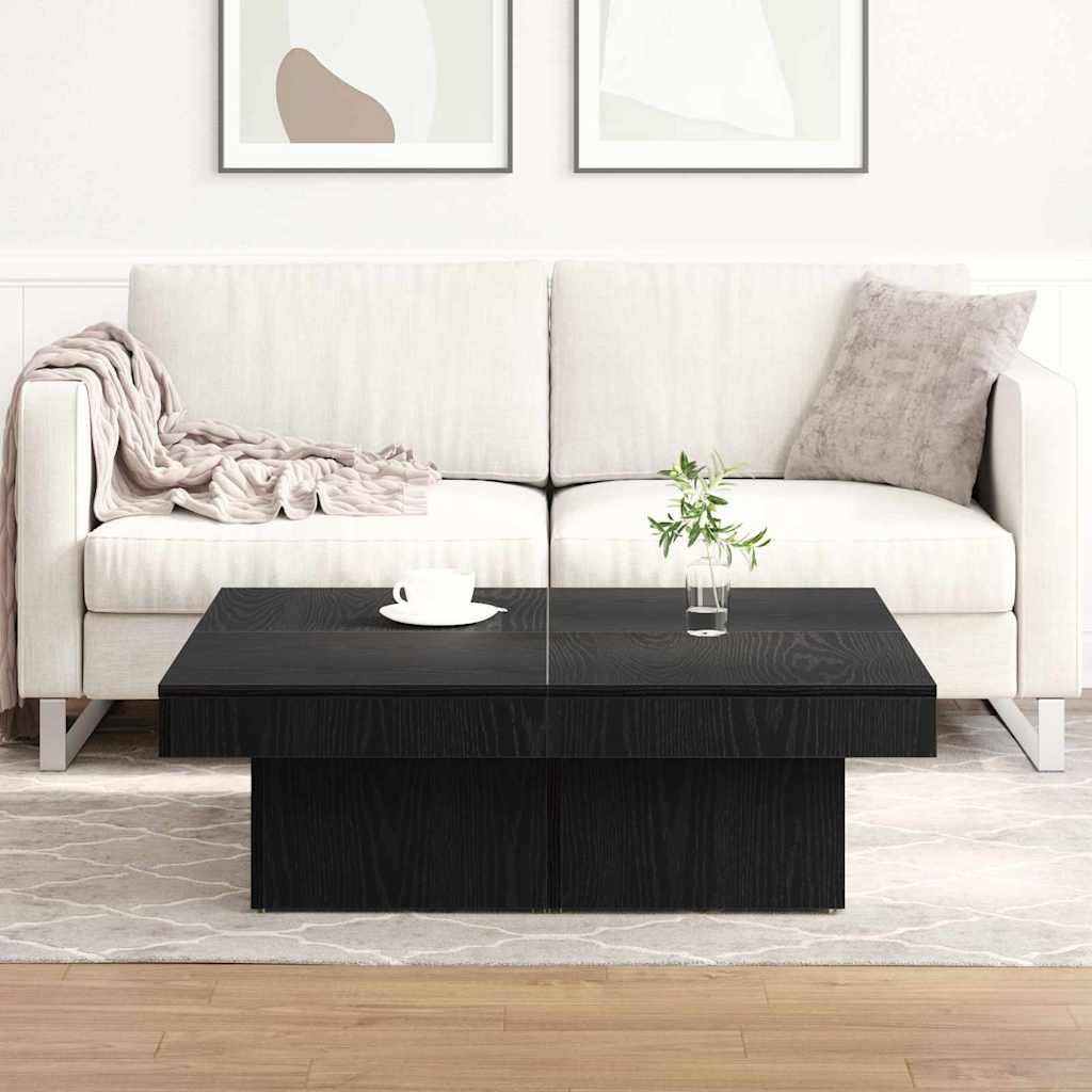 Salontafel Zwart Eiken 90 x 90 x 28 cm Bewerkt hout is nu te koop bij PeponiXL, paradijselijk wonen!