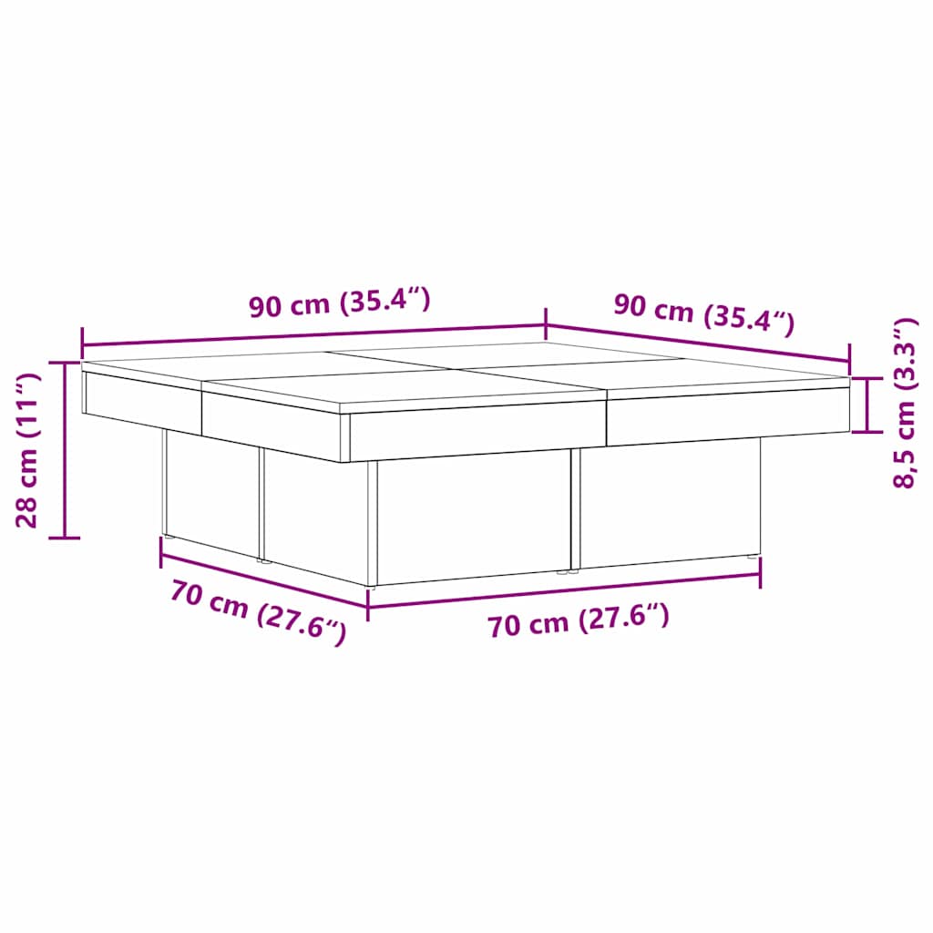 Salontafel Zwart Eiken 90 x 90 x 28 cm Bewerkt hout is nu te koop bij PeponiXL, paradijselijk wonen!