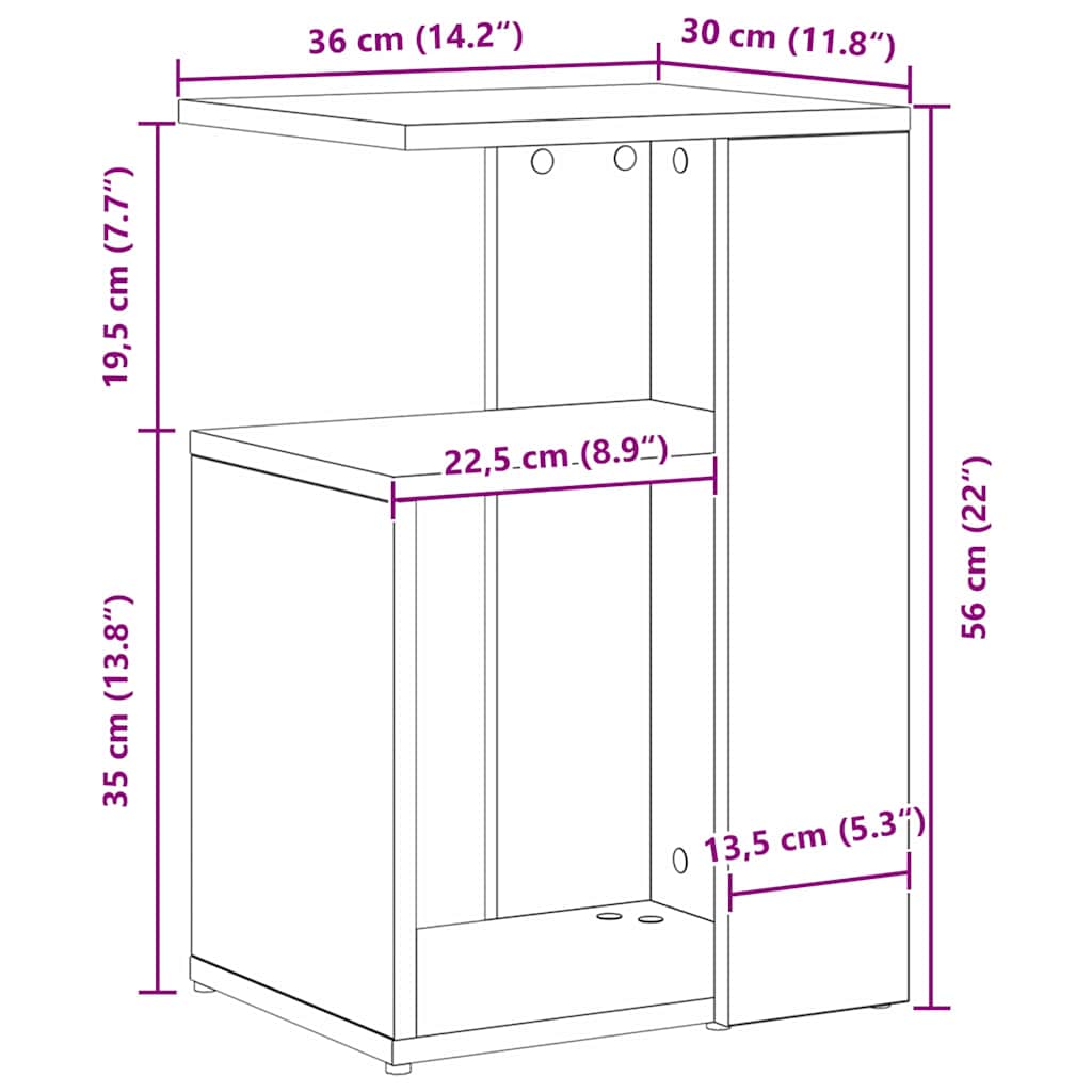 Bijzettafel Zwart Eiken 36 x 30 x 56 cm Bewerkt hout is nu te koop bij PeponiXL, paradijselijk wonen!