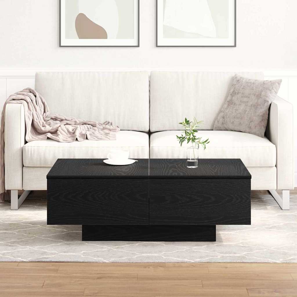Salontafel Zwart Eiken 90 x 60 x 31 cm Bewerkt hout is nu te koop bij PeponiXL, paradijselijk wonen!