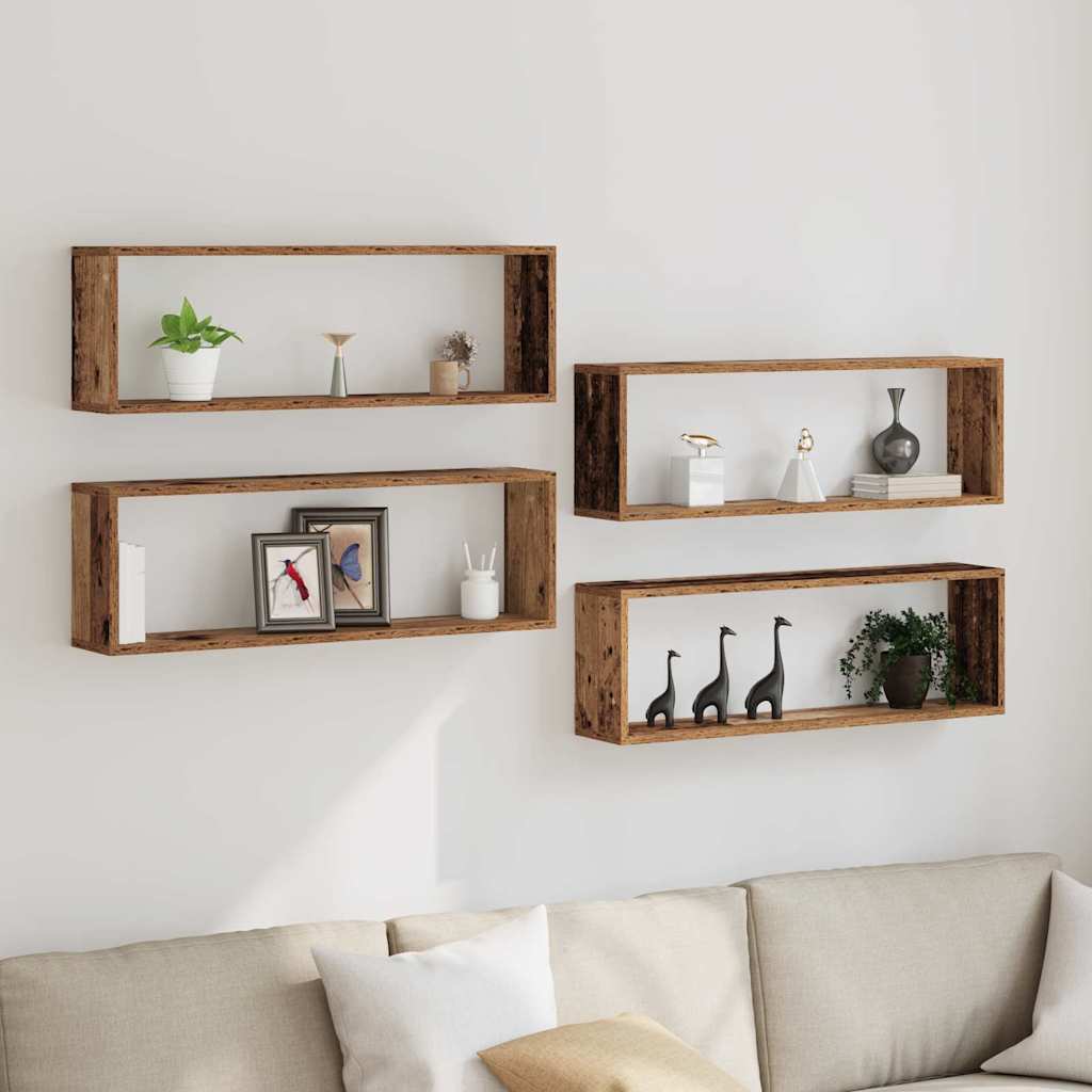 Wandschappen 4 pcs Oudhout 80 x 15 x 26 cm Bewerkt hout is nu te koop bij PeponiXL, paradijselijk wonen!