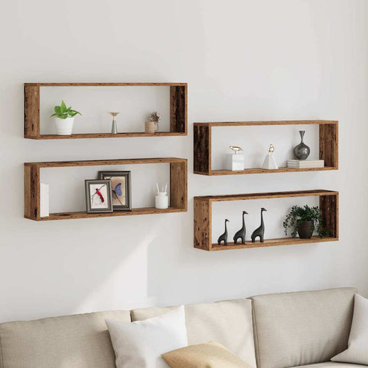 Wandschappen 4 pcs Oudhout 80 x 15 x 26 cm Bewerkt hout is nu te koop bij PeponiXL, paradijselijk wonen!