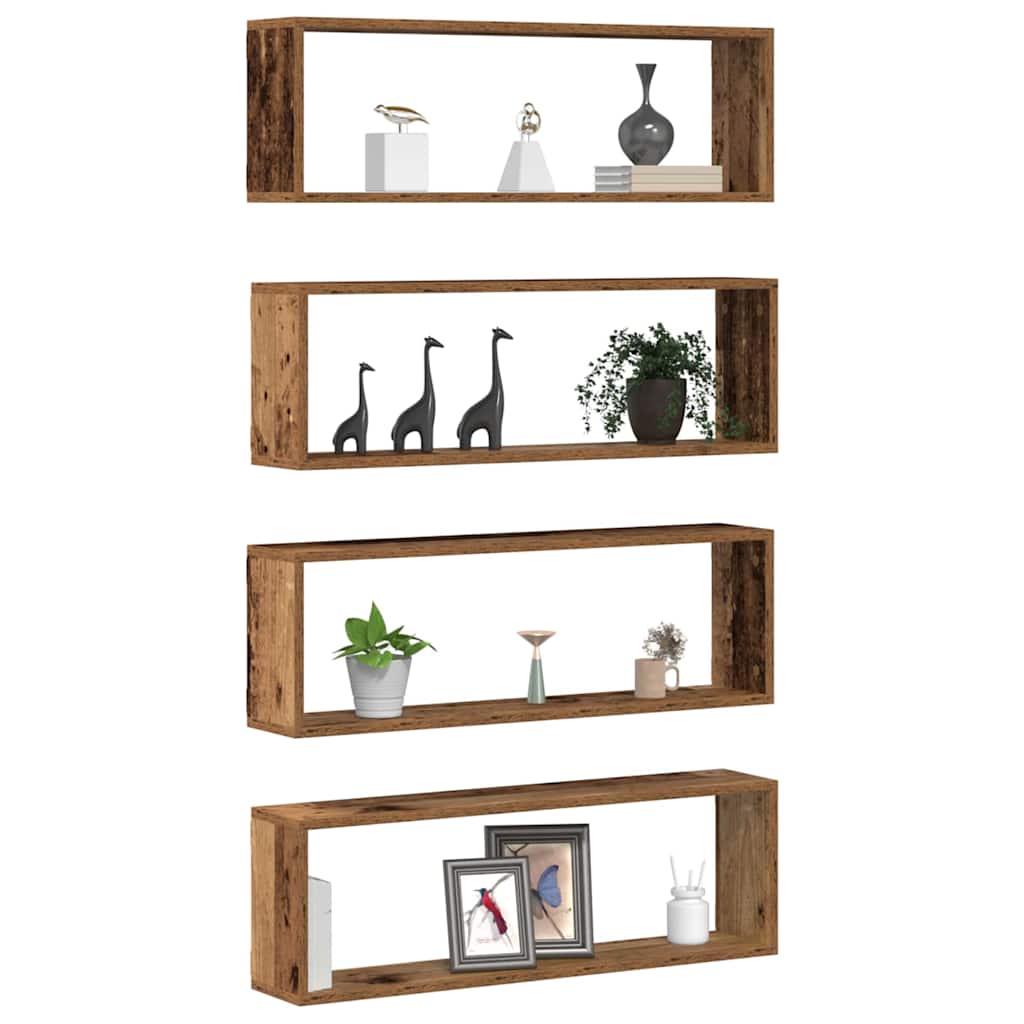 Wandschappen 4 pcs Oudhout 80 x 15 x 26 cm Bewerkt hout is nu te koop bij PeponiXL, paradijselijk wonen!