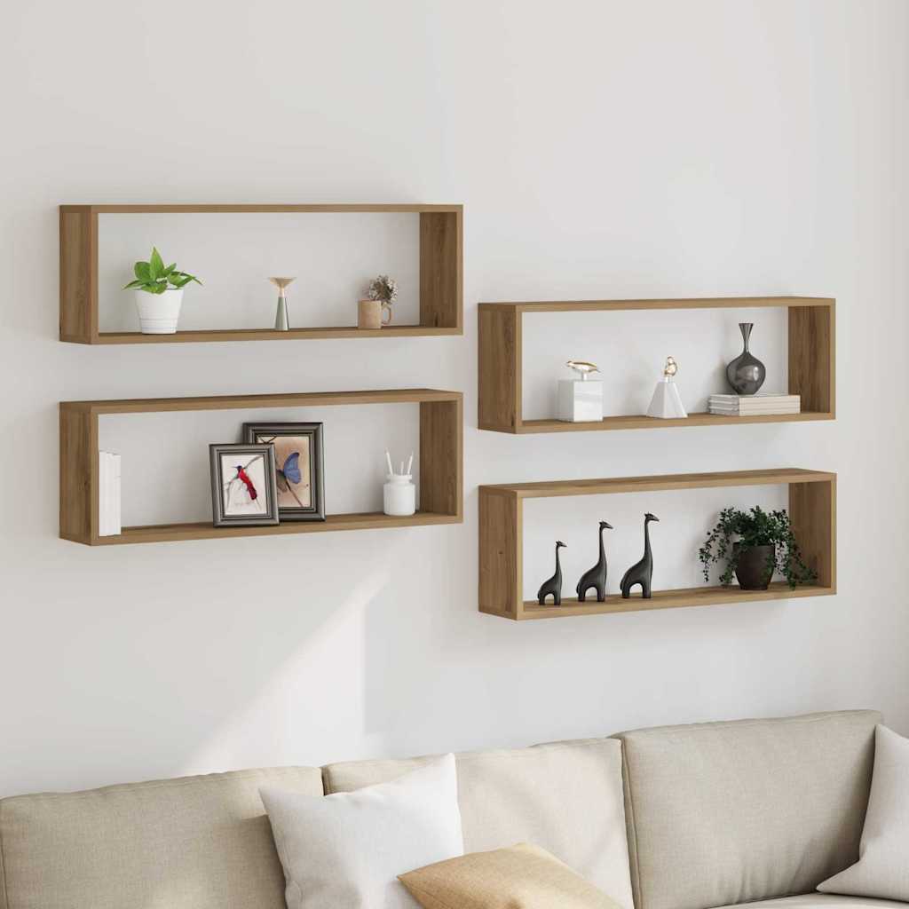 Wandschappen met plank 4 pcs Ambachtelijk eiken 80 x 15 x 26 cm is nu te koop bij PeponiXL, paradijselijk wonen!