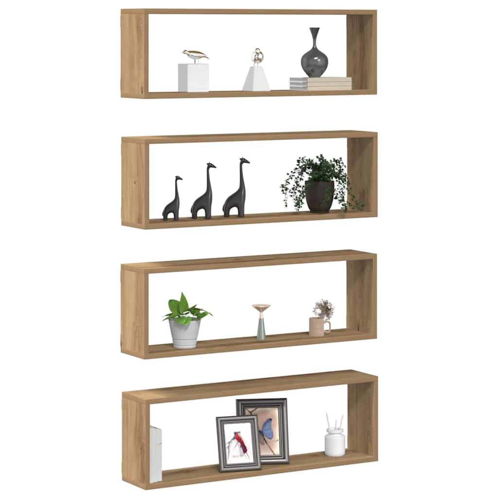 Wandschappen met plank 4 pcs Ambachtelijk eiken 80 x 15 x 26 cm is nu te koop bij PeponiXL, paradijselijk wonen!
