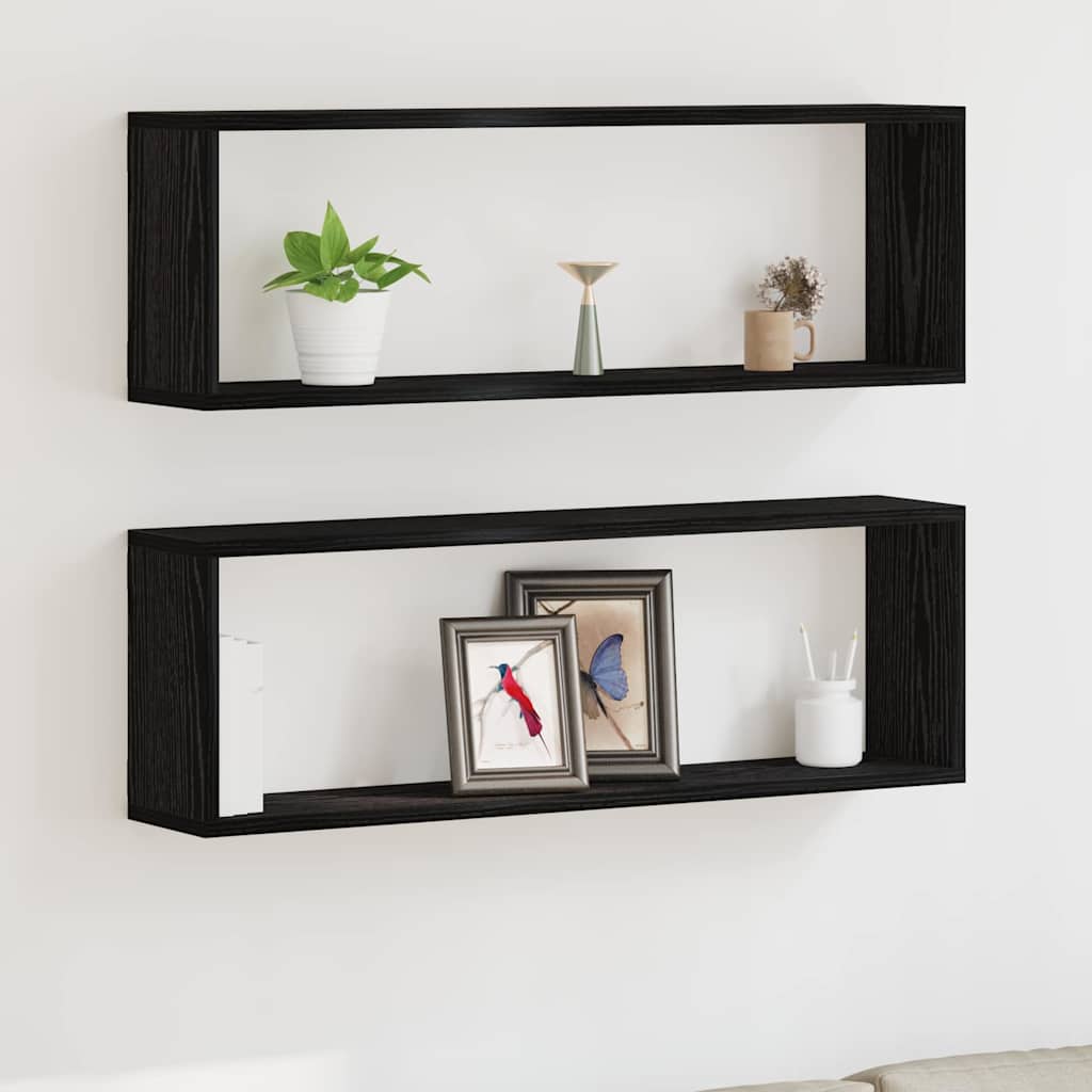 Wandschappen 2 pcs Zwart Eiken 80 x 15 x 26 cm Bewerkt hout is nu te koop bij PeponiXL, paradijselijk wonen!