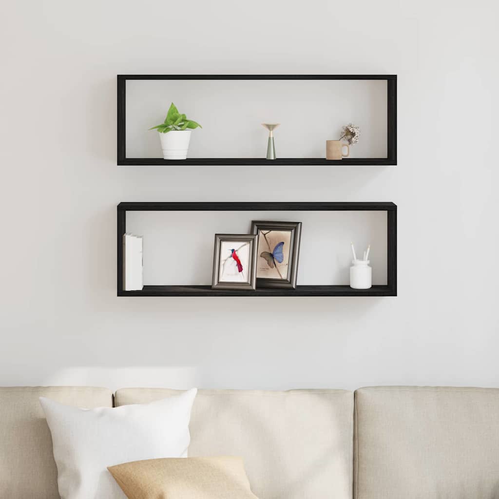 Wandschappen 2 pcs Zwart Eiken 80 x 15 x 26 cm Bewerkt hout is nu te koop bij PeponiXL, paradijselijk wonen!