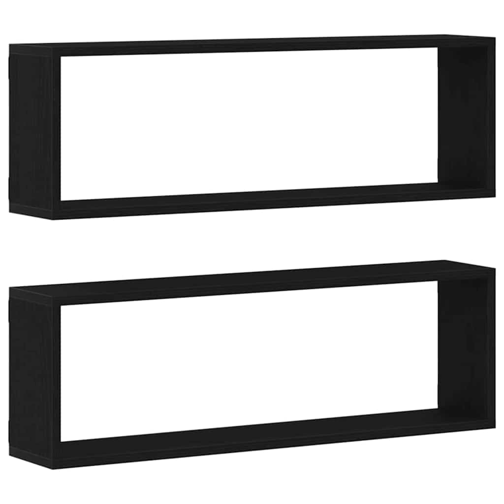 Wandschappen 2 pcs Zwart Eiken 80 x 15 x 26 cm Bewerkt hout is nu te koop bij PeponiXL, paradijselijk wonen!