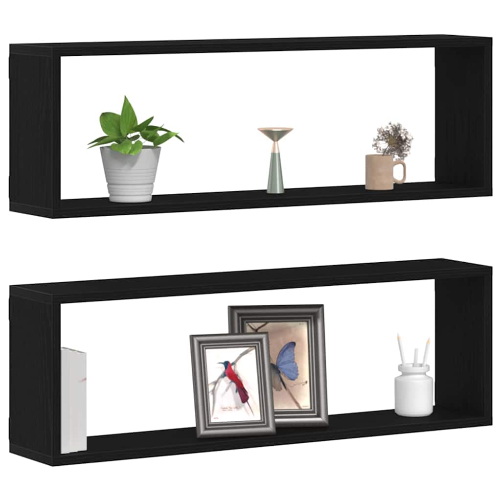 Wandschappen 2 pcs Zwart Eiken 80 x 15 x 26 cm Bewerkt hout is nu te koop bij PeponiXL, paradijselijk wonen!