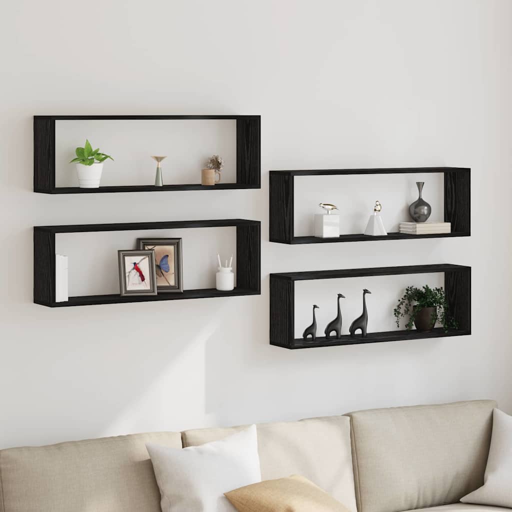 Wandschappen 4 pcs Zwart Eiken 80 x 15 x 26 cm Bewerkt hout is nu te koop bij PeponiXL, paradijselijk wonen!