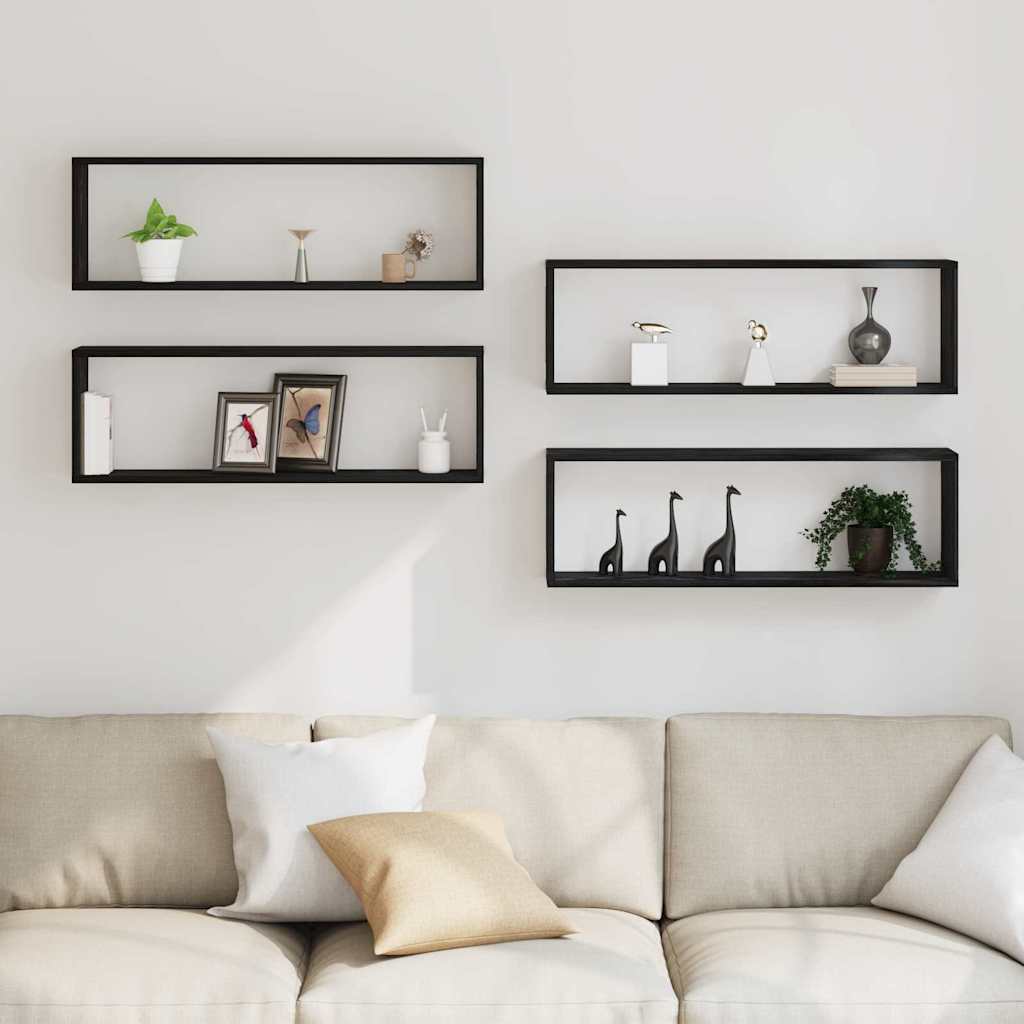 Wandschappen 4 pcs Zwart Eiken 80 x 15 x 26 cm Bewerkt hout is nu te koop bij PeponiXL, paradijselijk wonen!