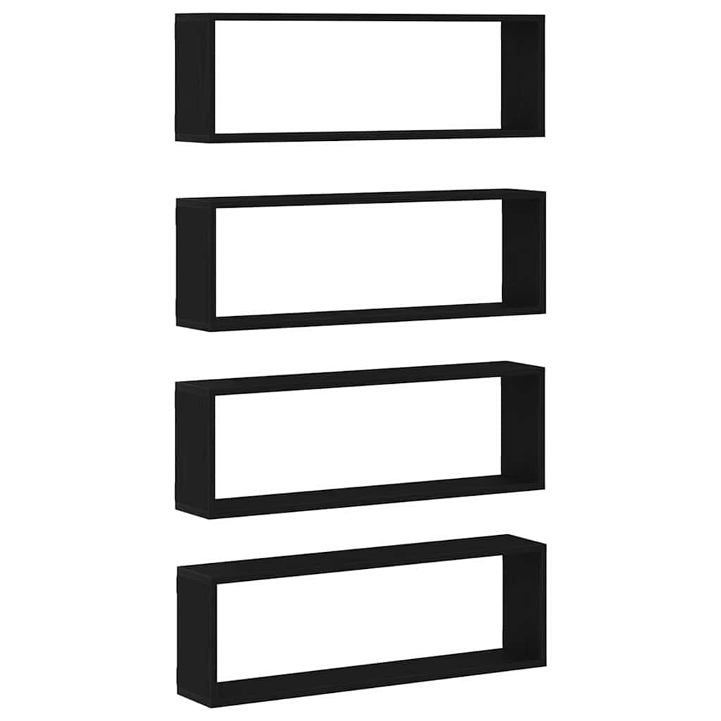Wandschappen 4 pcs Zwart Eiken 80 x 15 x 26 cm Bewerkt hout is nu te koop bij PeponiXL, paradijselijk wonen!