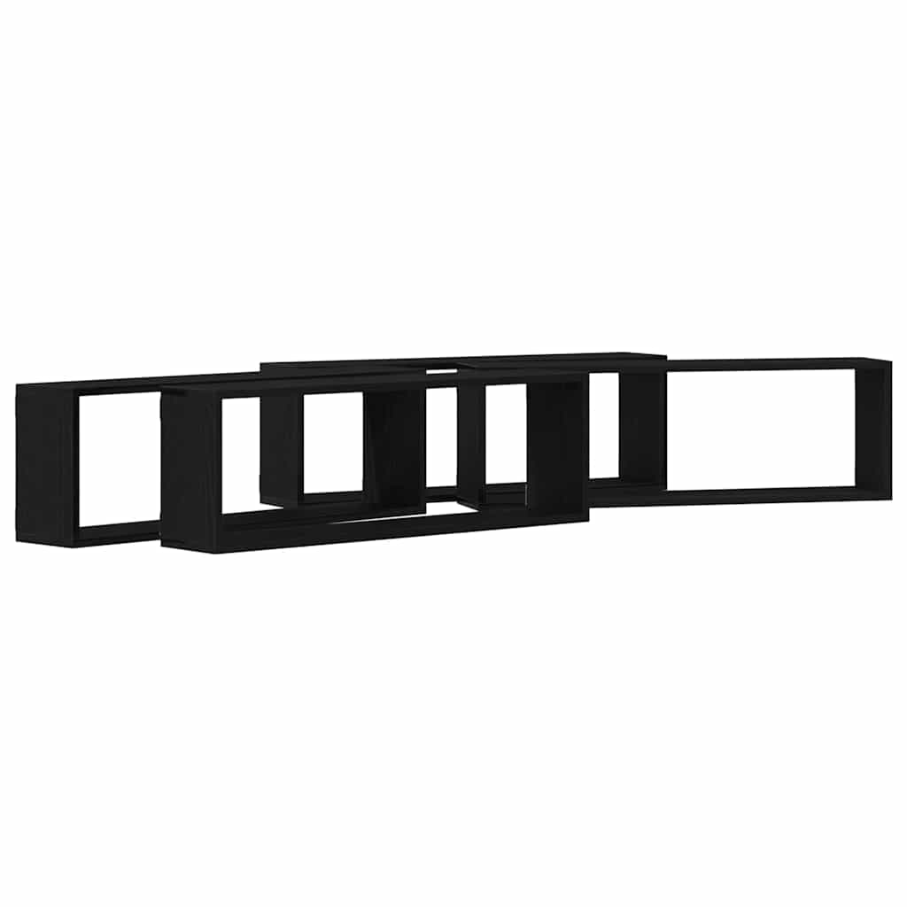 Wandschappen 4 pcs Zwart Eiken 80 x 15 x 26 cm Bewerkt hout is nu te koop bij PeponiXL, paradijselijk wonen!