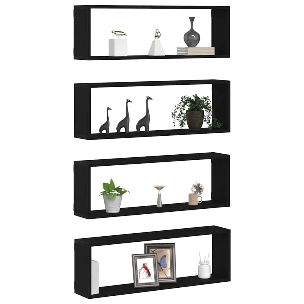 Wandschappen 4 pcs Zwart Eiken 80 x 15 x 26 cm Bewerkt hout is nu te koop bij PeponiXL, paradijselijk wonen!