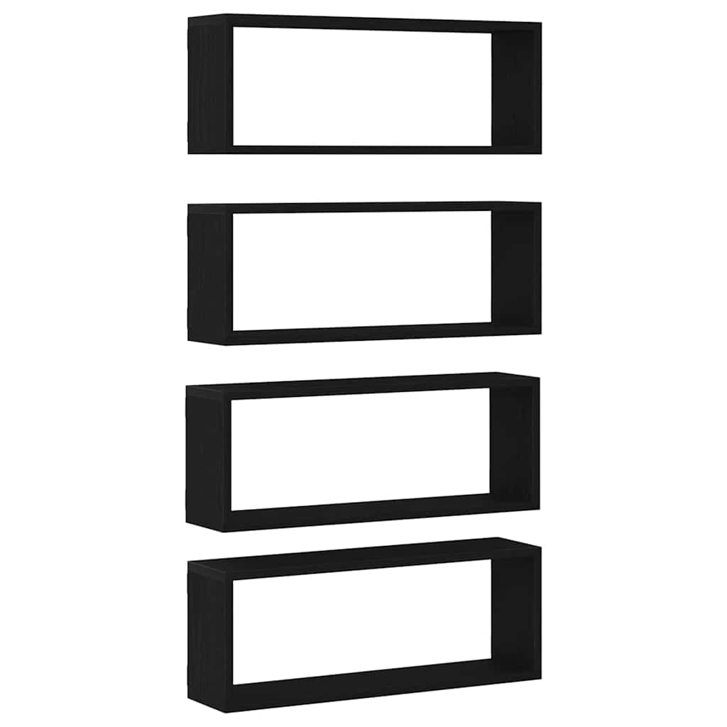 Wandschappen 4 pcs Zwart Eiken 60 x 15 x 23 cm Bewerkt hout is nu te koop bij PeponiXL, paradijselijk wonen!