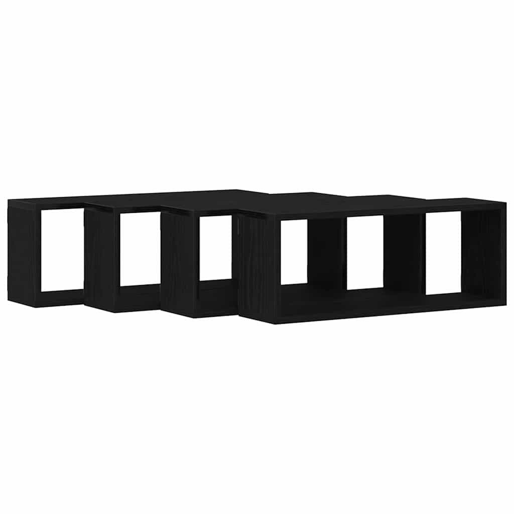 Wandschappen 4 pcs Zwart Eiken 60 x 15 x 23 cm Bewerkt hout is nu te koop bij PeponiXL, paradijselijk wonen!
