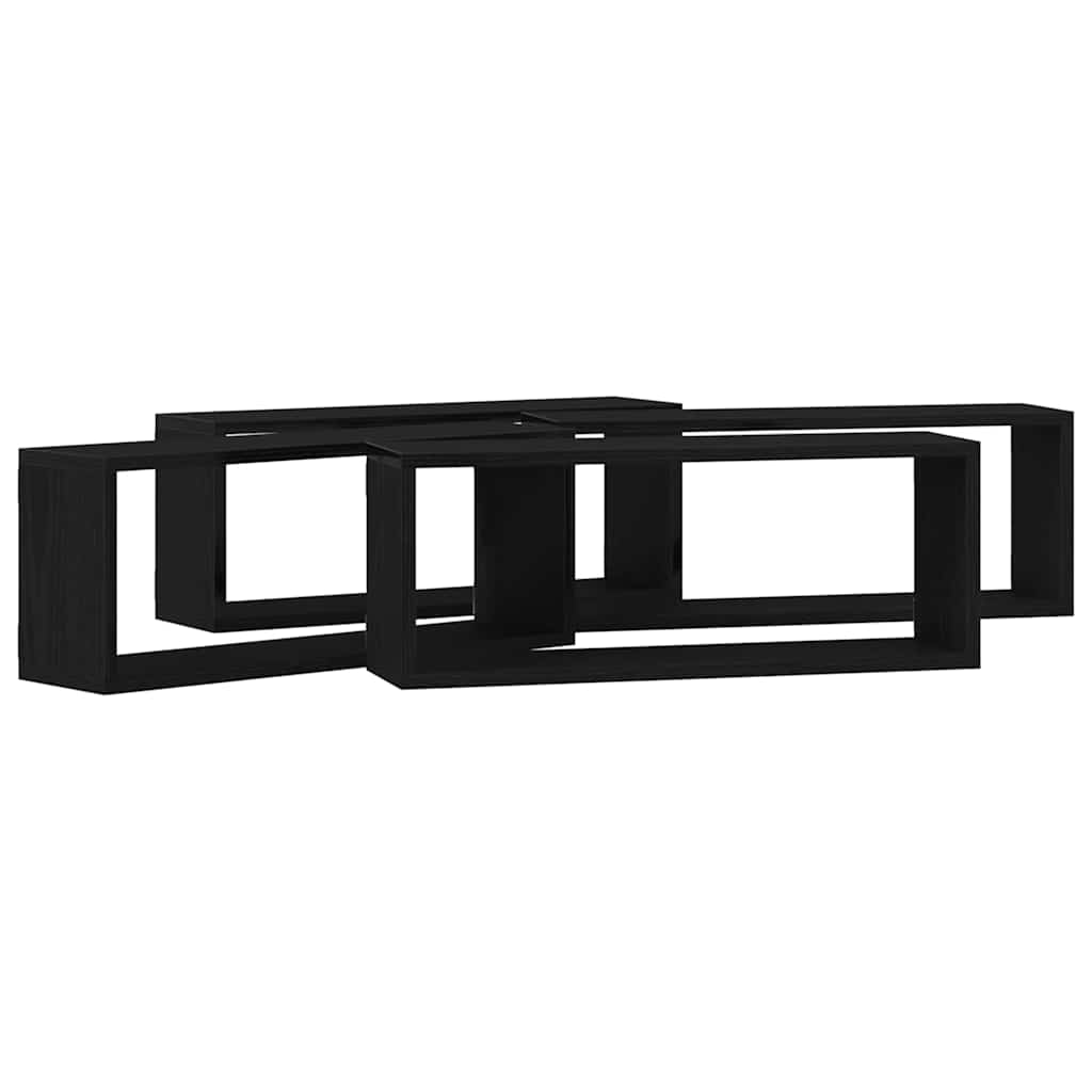 Wandschappen 4 pcs Zwart Eiken 60 x 15 x 23 cm Bewerkt hout is nu te koop bij PeponiXL, paradijselijk wonen!